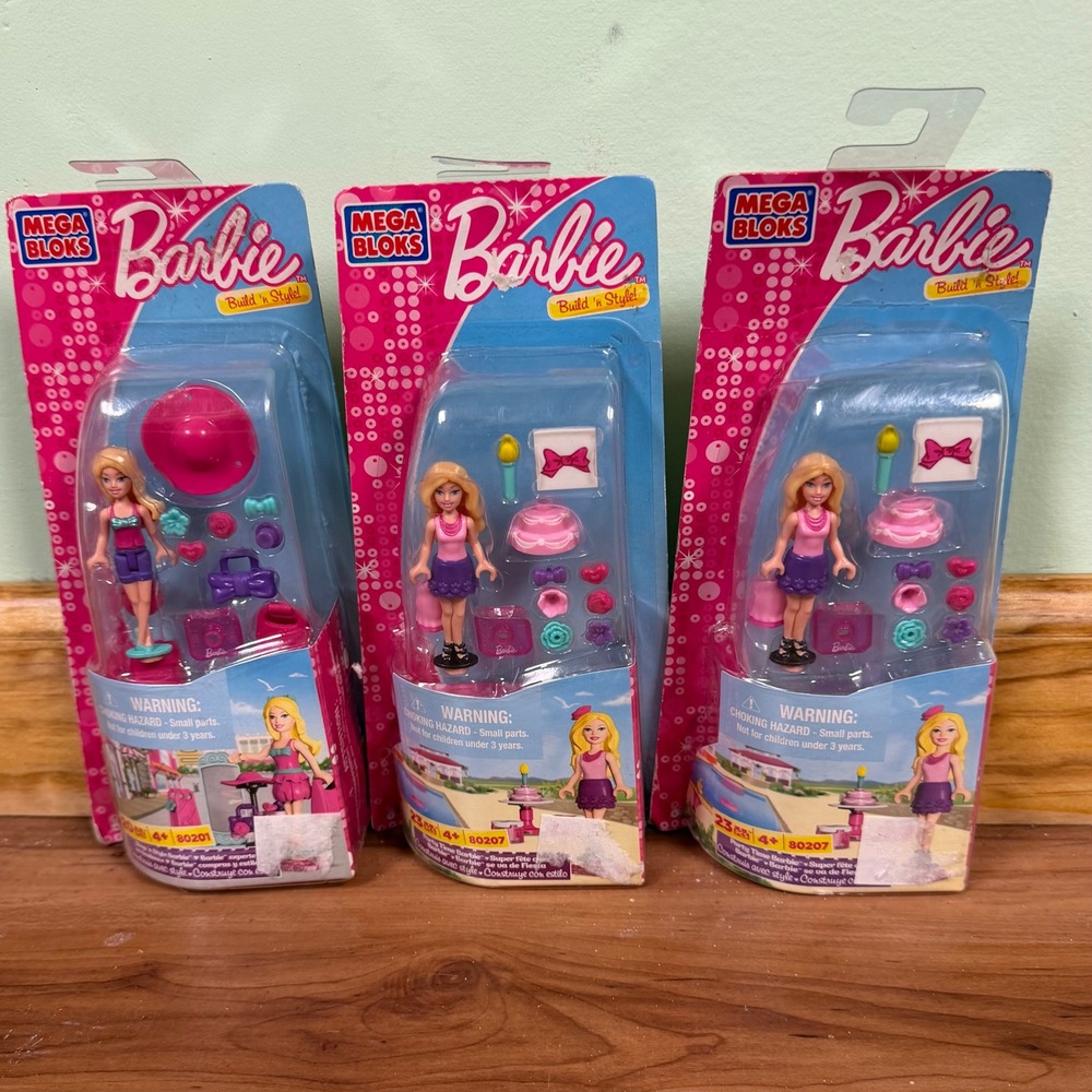 Mega Bloks Barbie Build n Style Lot 3 Sets 80201 80207 Party Time Fashionista